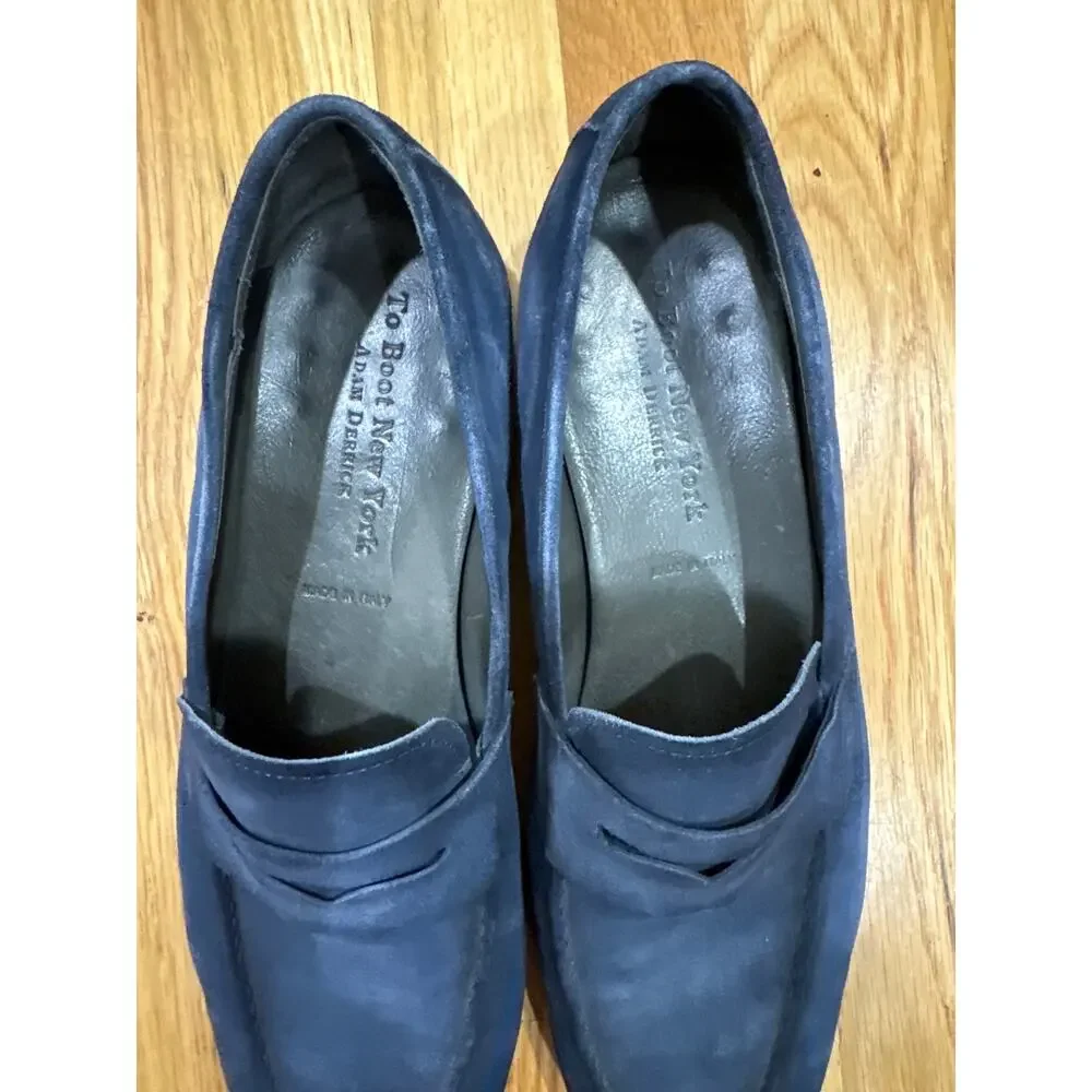 To Boot New York Adam Derrick Men 9.5 Navy Blue Suede Penny Loafers Italy